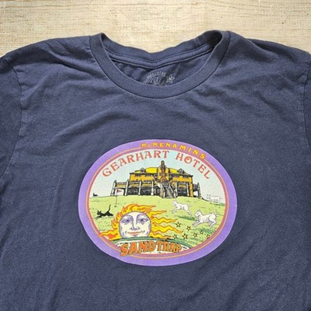 McMenamins T-Shirt Men's Navy Blue M 100% Cotton Gearhart Hotel Graphic Tee